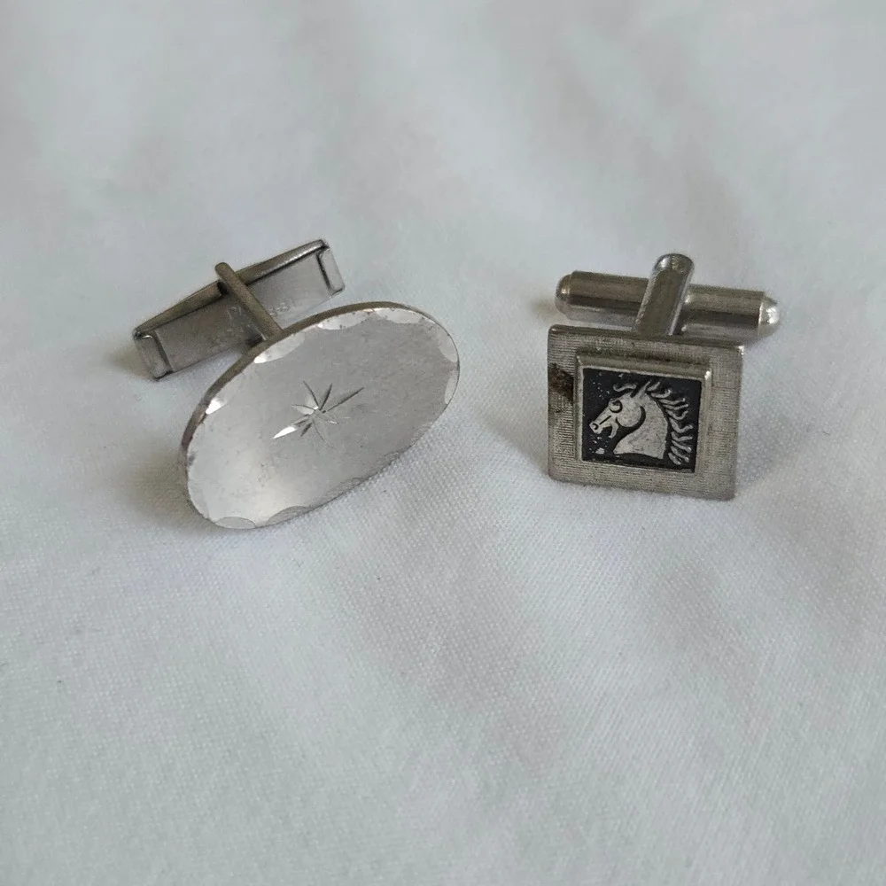 VTG Mismatched Cufflinks Silver Horse Starburst Mens OS Formal Jewelry Unbranded